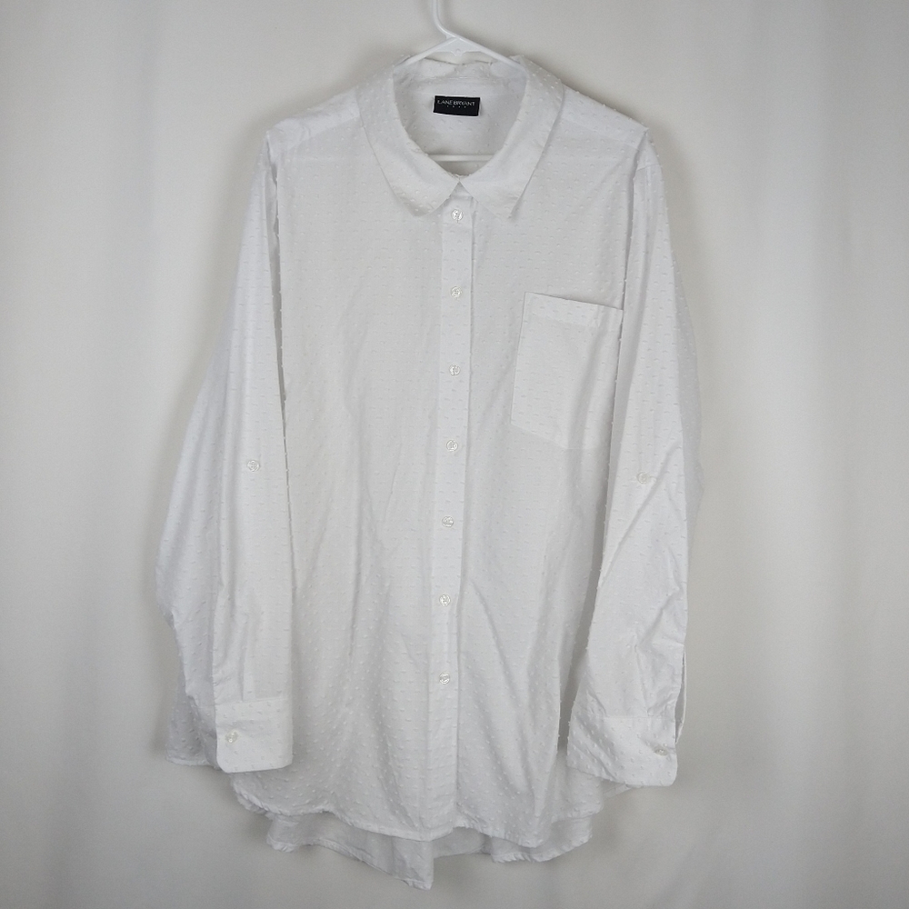 Lane Bryant White Textured Button Down Shirt 32